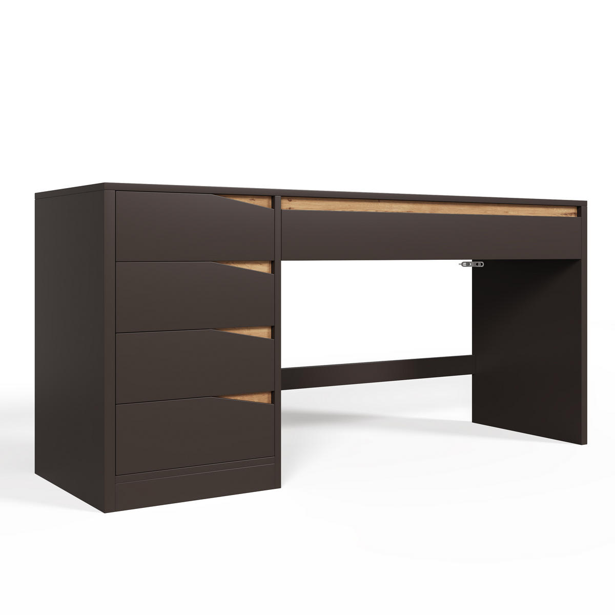 SCHREIBTISCH 140x50cm 5 Schubladen Grau Eiche - Grau, Holzwerkstoff (50/140/78cm) - FLIEKS
