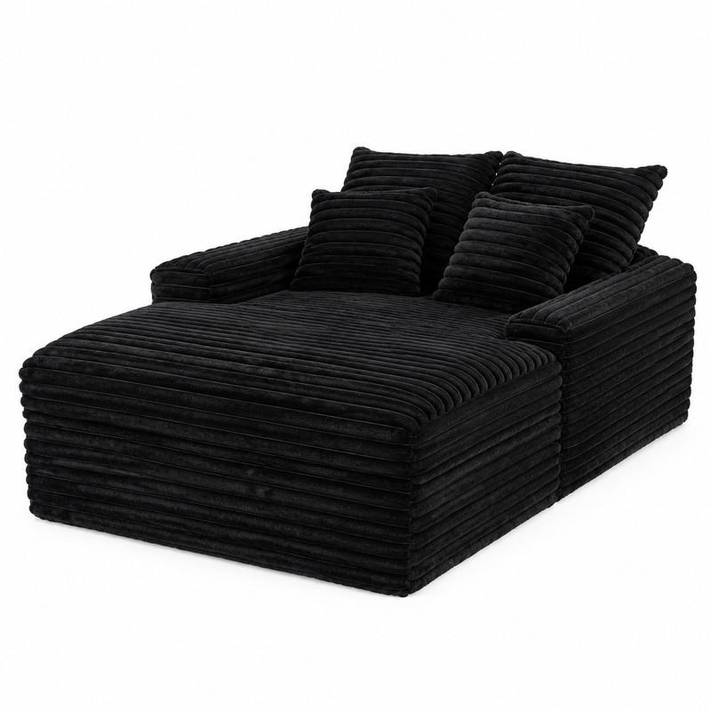 CHAISELONGUE Cord Schwarz 137 x 175 x 63 cm mit 4 Kissen - Pink, Kunststoff (137/63/175cm) - Beauniv