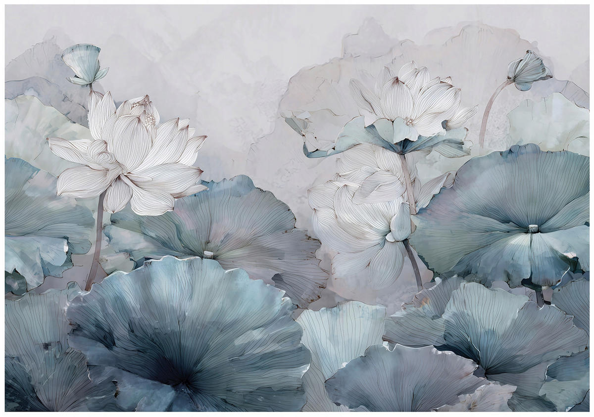 FOTOTAPETE Blumen Beton Blau 350x250 cm - Multicolor, Papier (350/250cm) - Wallarena