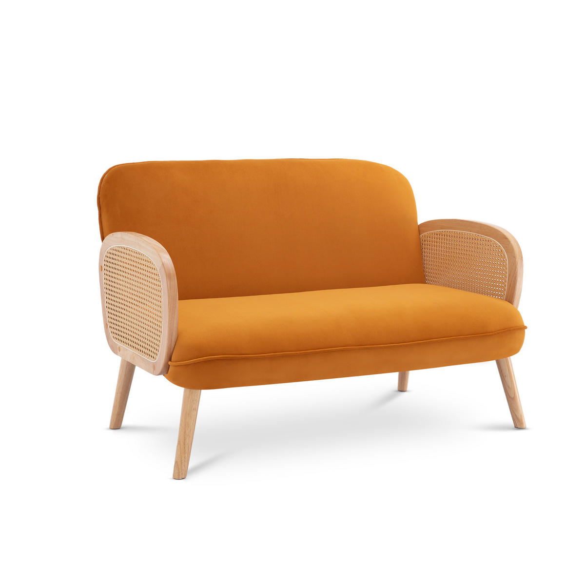 2-SITZER-SOFA Rosi Böhmisches aus Korbgeflecht und ockergelbem Samt - Dunkelgelb/Akaziefarben, Holz/Holzwerkstoff (125/83/79cm) - Sicaan