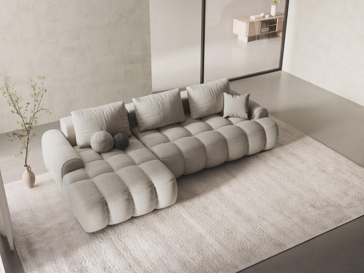AUSKLAPPBARES-ECKSOFA links mit Container Linz aus strukturiertem Stoff beige 3 Sitzplätze - Beige, Textil (142/275cm) - Cosmopolitan Design