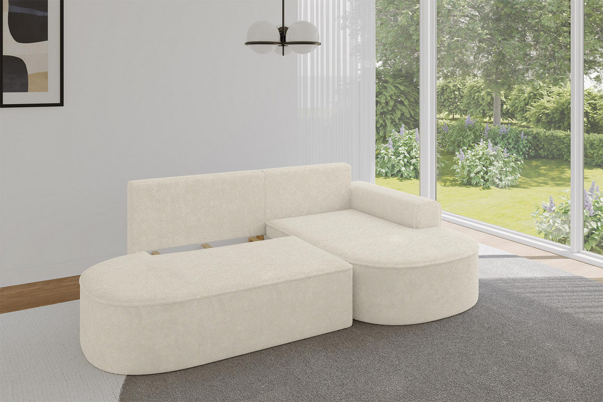 ECKSOFA mit Schlaffunktion und Bettkasten Ottomane Rechts MARI-L1-S - 283x167x85 cm Creme Tissu - Creme/Schwarz, Holzwerkstoff/Kunststoff (167/283cm) - ALTDECOR