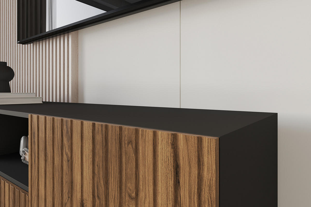 LOWBOARD KITO-W 140x40x41 cm - Schwarz / Katania - Eiche Wotan, Holzwerkstoff (140/40/41cm) - ALTDECOR