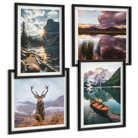 BILDER SET 4er Set - 50x50 cm & 40x60 cm Schwarzer Rahmen - Bergsee, Bootsfahrt, Sonnenuntergang, Hirsche - Schwarz, Kunststoff (50/50cm) - TULUP