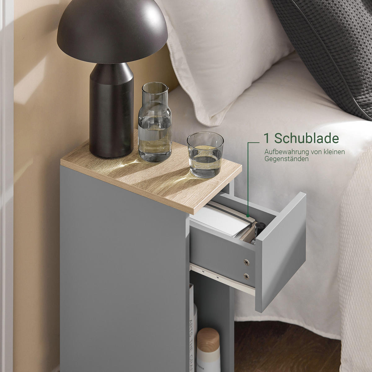 NACHTTISCH Hellgrau - Grau, Holzwerkstoff (20/60/35cm) - SoBuy