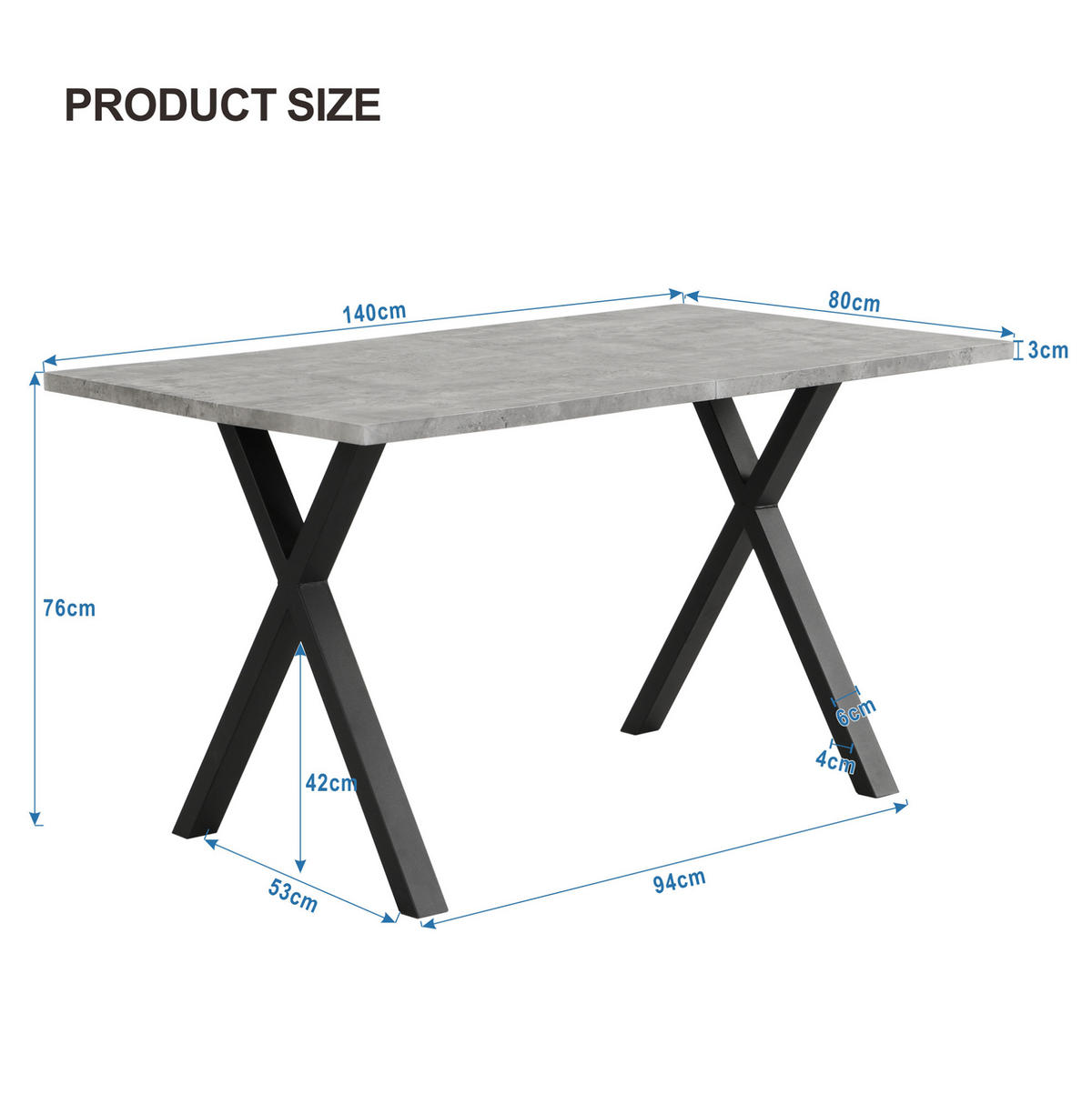 ESSTISCH 140/80/76 cm in Betonoptik mit Kreuzgestell - Grau, Holzwerkstoff (140/80/76cm) - Flora Grace