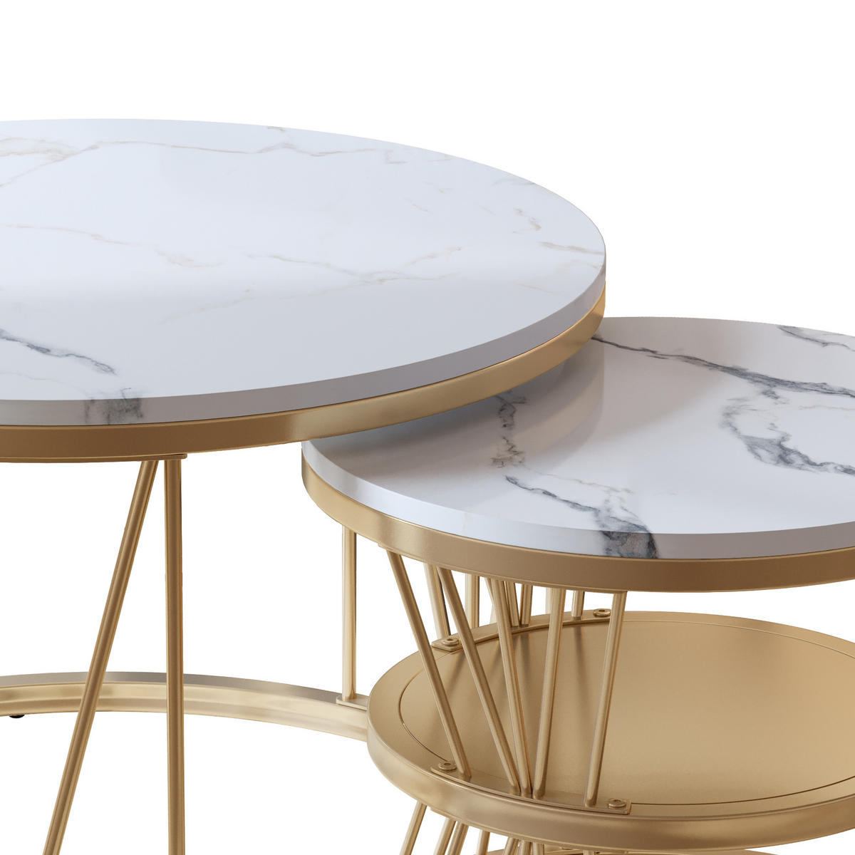 COUCHTISCH 2er Set Beistelltisch Rund, Gold - Goldfarben, Metall (70/70/45cm)