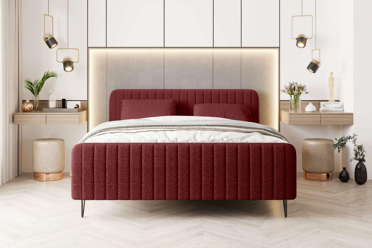 BOXSPRINGBETT LUCIO Bouclé-Stoff Rot 160/200 cm - Rot/Schwarz, Textil/Metall (160/200cm) - 99rooms