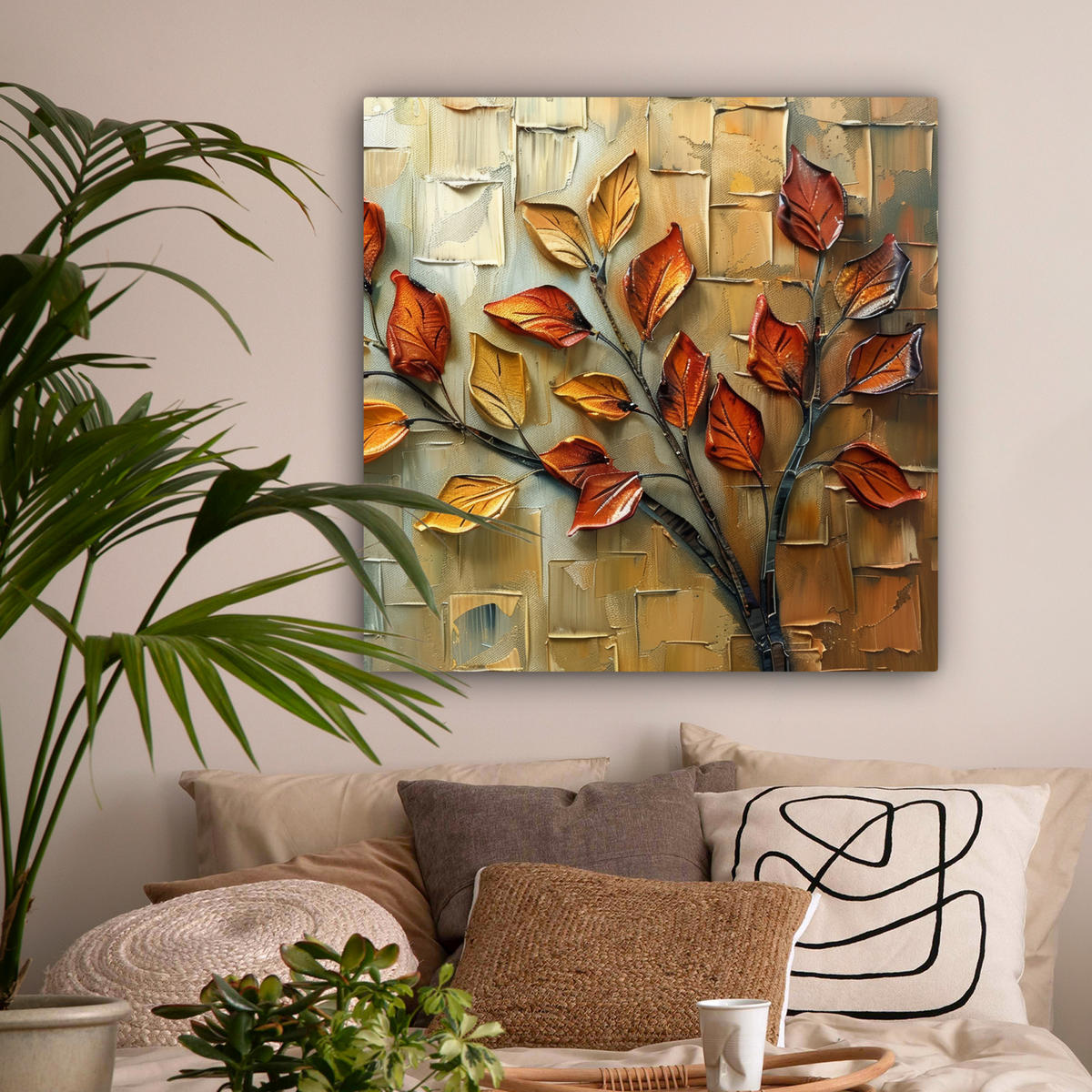 LEINWANDBILD Baum - Abstrakt - Natur - Kunst Deko Groß 90x90 cm - Goldfarben, Textil (90/90cm) - MuchoWow