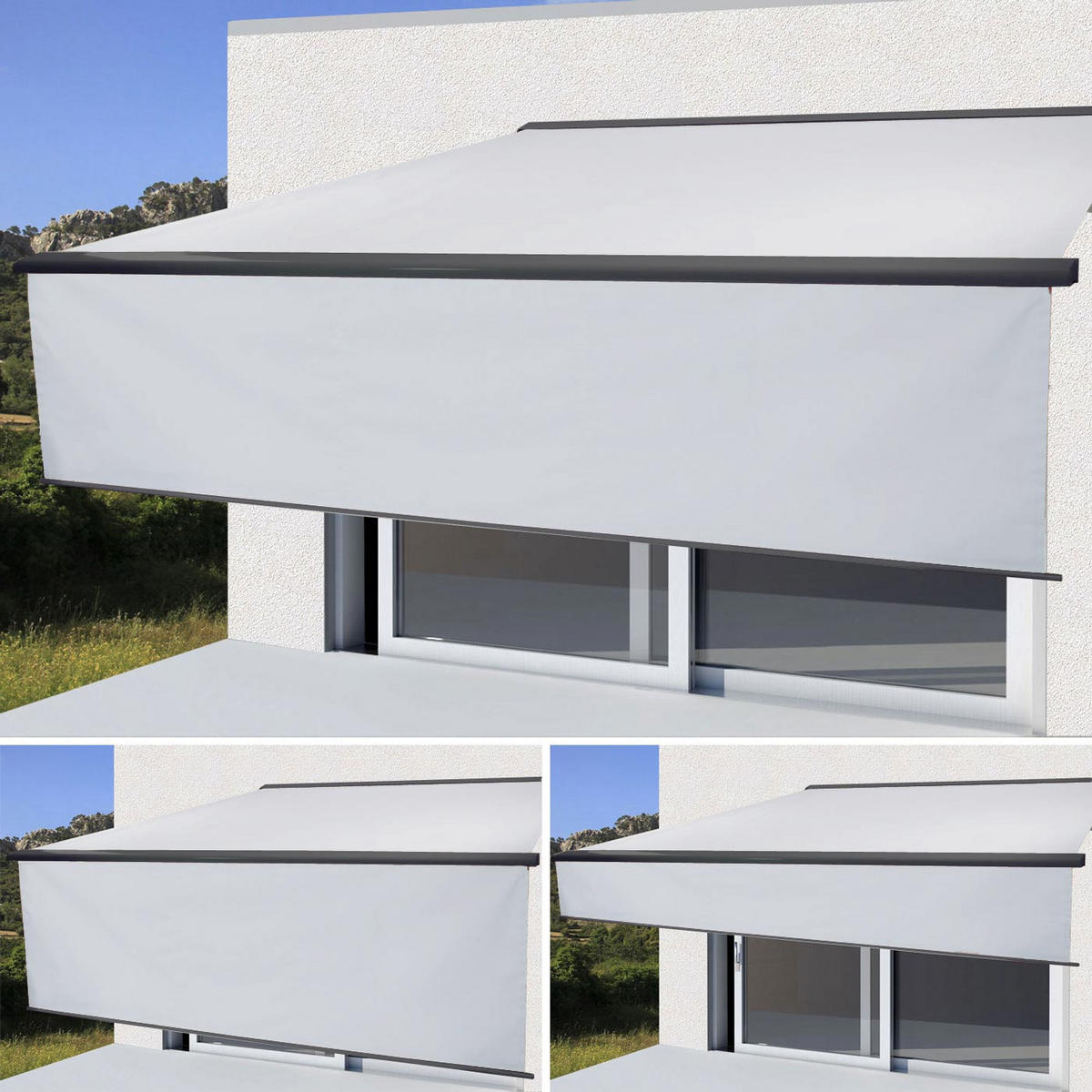 KASSETTEN-MARKISE VOLANT AUSFAHRBAR Cremeweiß, Anthrazit - Anthrazit/Weiß, Textil (400/15/300cm) - MCW