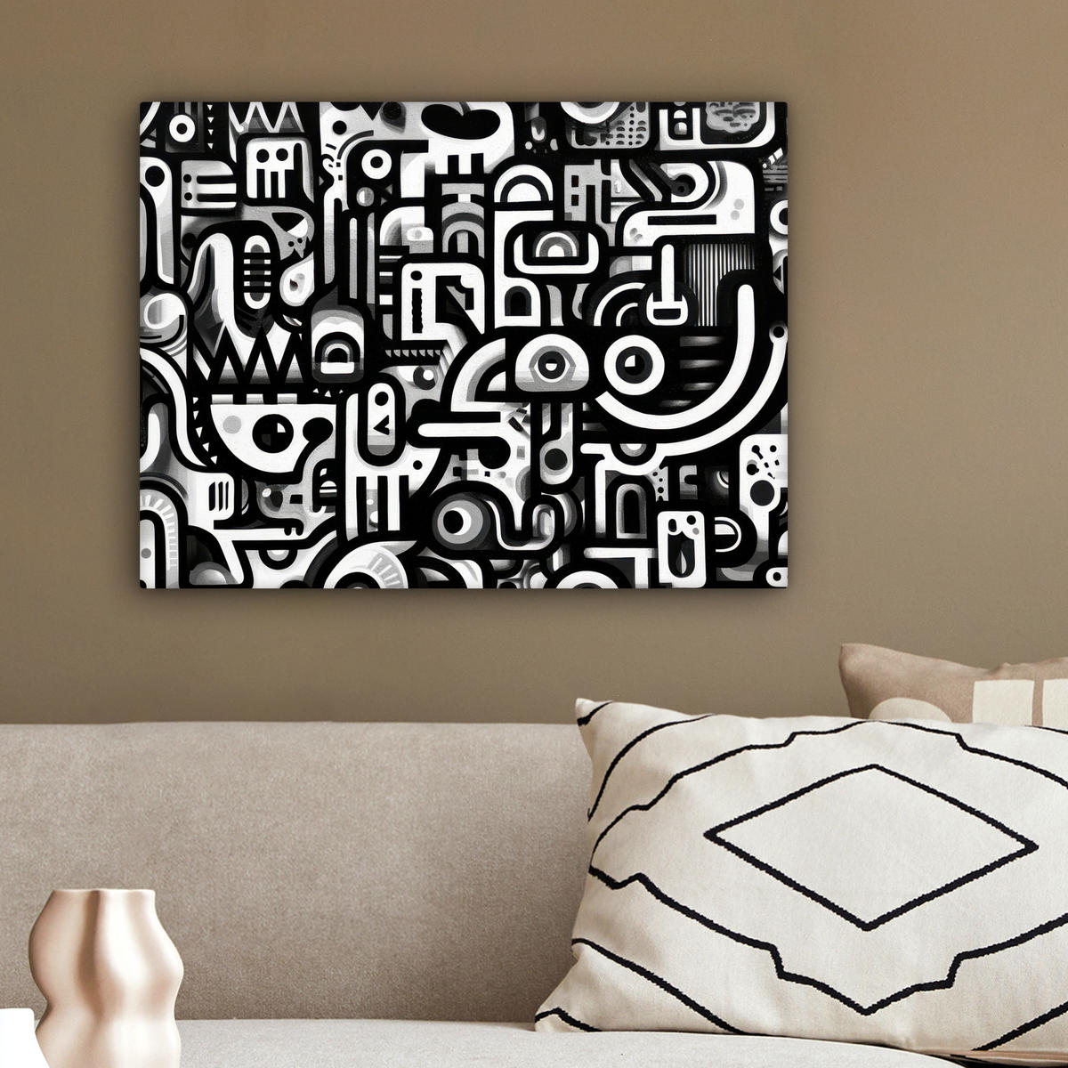 LEINWANDBILD Symbole - Abstrakt - Grafik - Schwarz Wandbild 40x30 cm - Schwarz, Textil (40/30cm) - MuchoWow