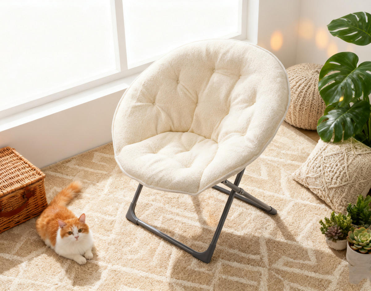 KLAPPBARER Moon Chair Stoffbezug, Metallgestell platzsparend 58/53/85 cm Weiß - Weiß, Textil (53/85/58cm) - Redom