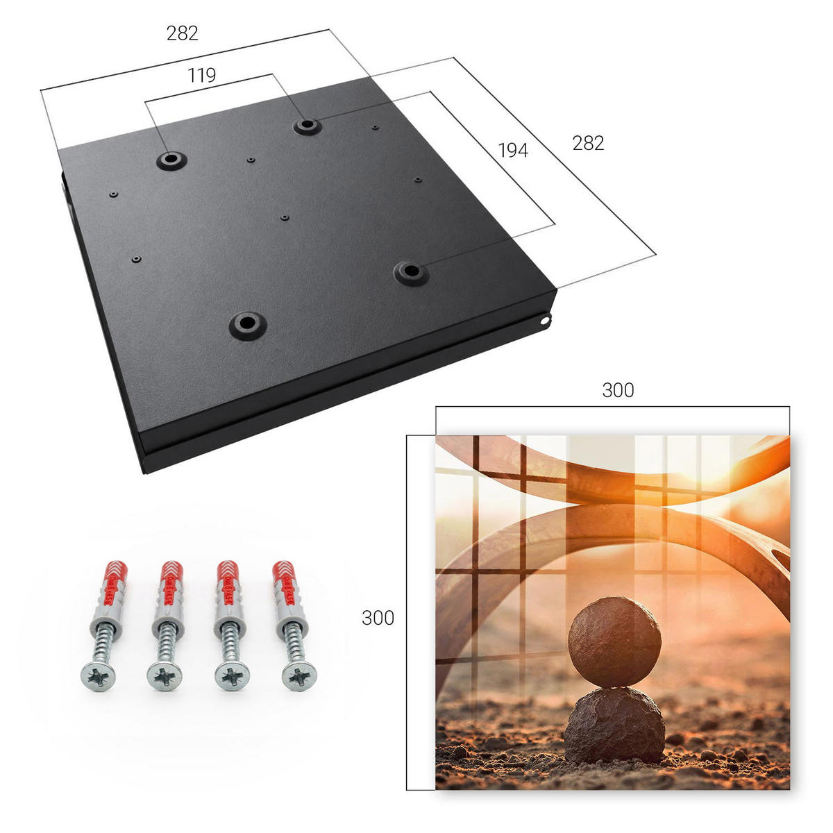 SCHLÜSSELBOX Schwarz 30x30 cm- Türöffnung nach rechts - Abstrakte Harmonie - Orange, Metall (30/30/5cm) - TULUP