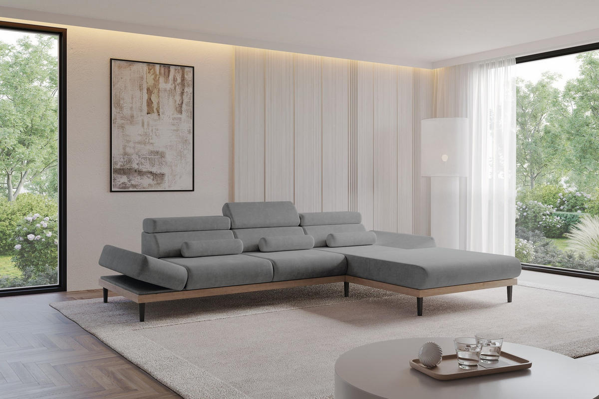 ELEKTRISCHES ECKSOFA Rechts MONA 316x205x85 Grau Velours - Taupe, Holzwerkstoff/Textil (316/205cm) - ALTDECOR