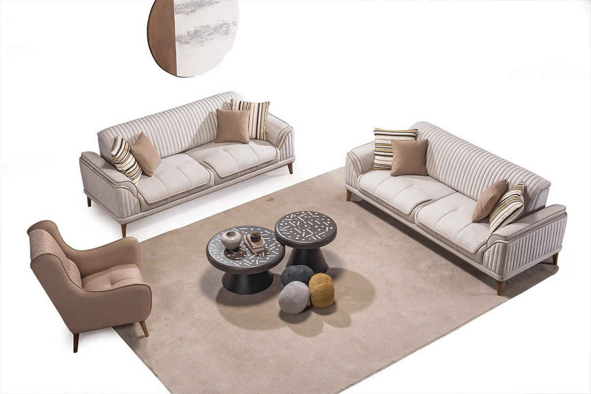 SITZGARNITUR Bond Creme Stellvariante:3+3+1 - Creme, Holz (227/85/100cm) - Villa Möbel