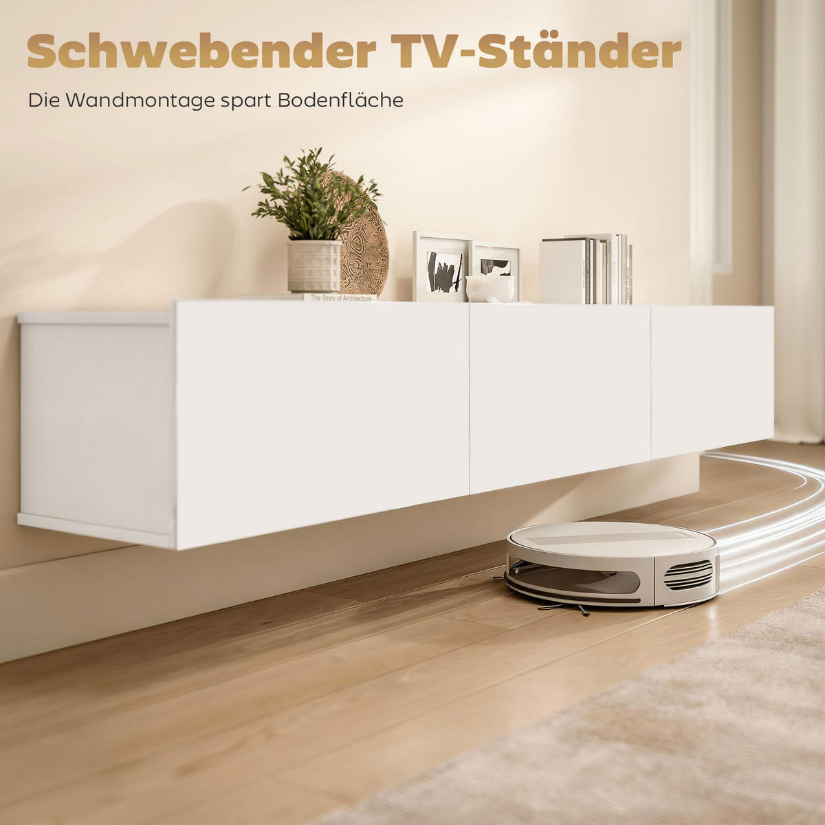 TV Schrank Lowboard hängend 180 cm für Fernseher bis zu 82 Zoll Weiß - Weiß Hochglanz/Weiß, Holzwerkstoff (31.5/29.8/180cm) - HOMCOM
