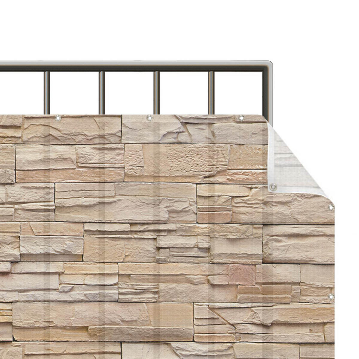 BALKON SICHTSCHUTZ Asian Stonewall - Große helle Steinmauer aus wohnlichen Steinen 400/75 cm - Beige, Kunststoff (400/75cm) - Bilderwelten