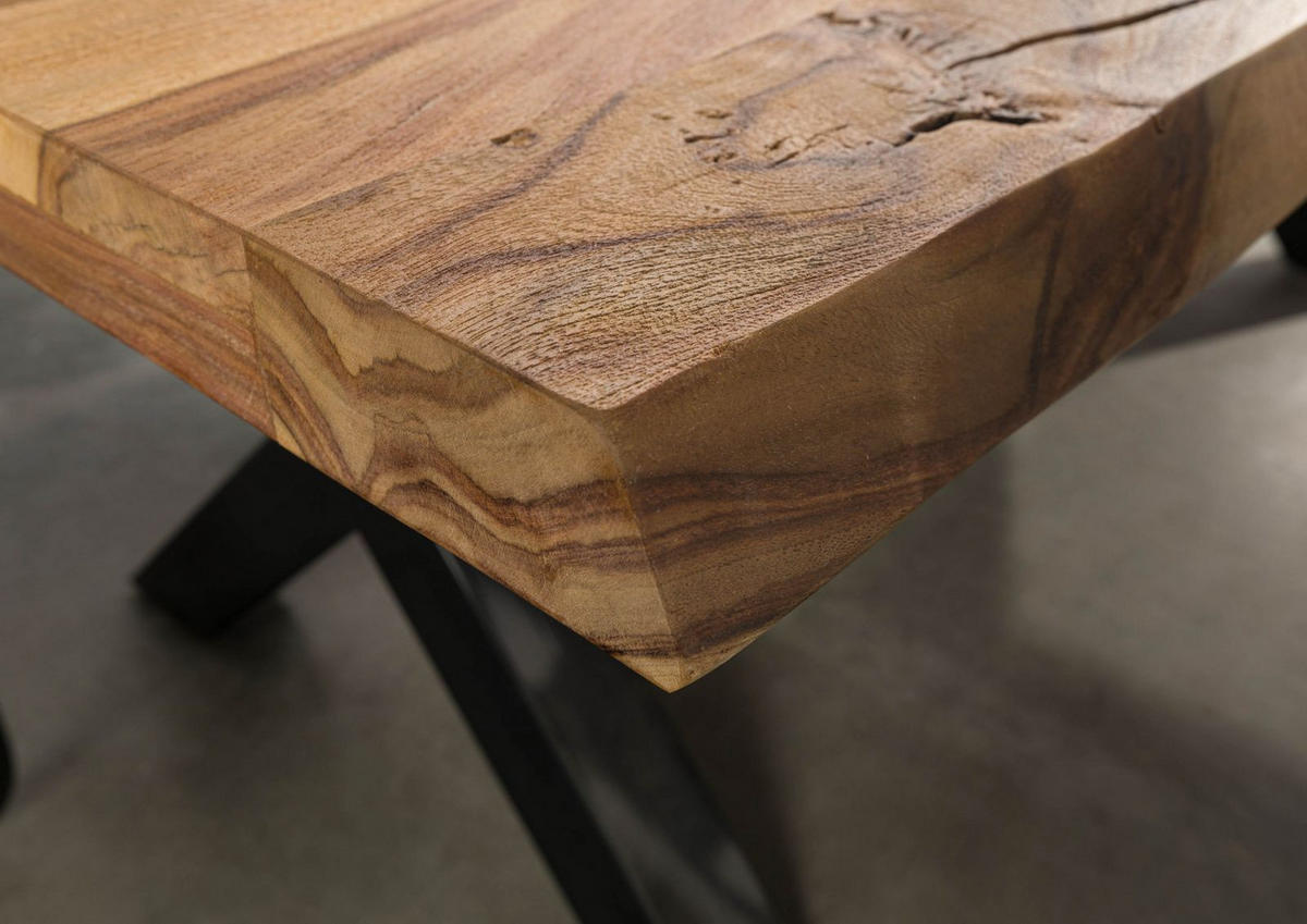 BAUMTISCH Sheesham 180x90x77 natur sandgestrahlt / X-Beine anthrazit glänzend FREEFORM 5 - Naturfarben, Holz (180/90/77cm) - Massivmoebel24