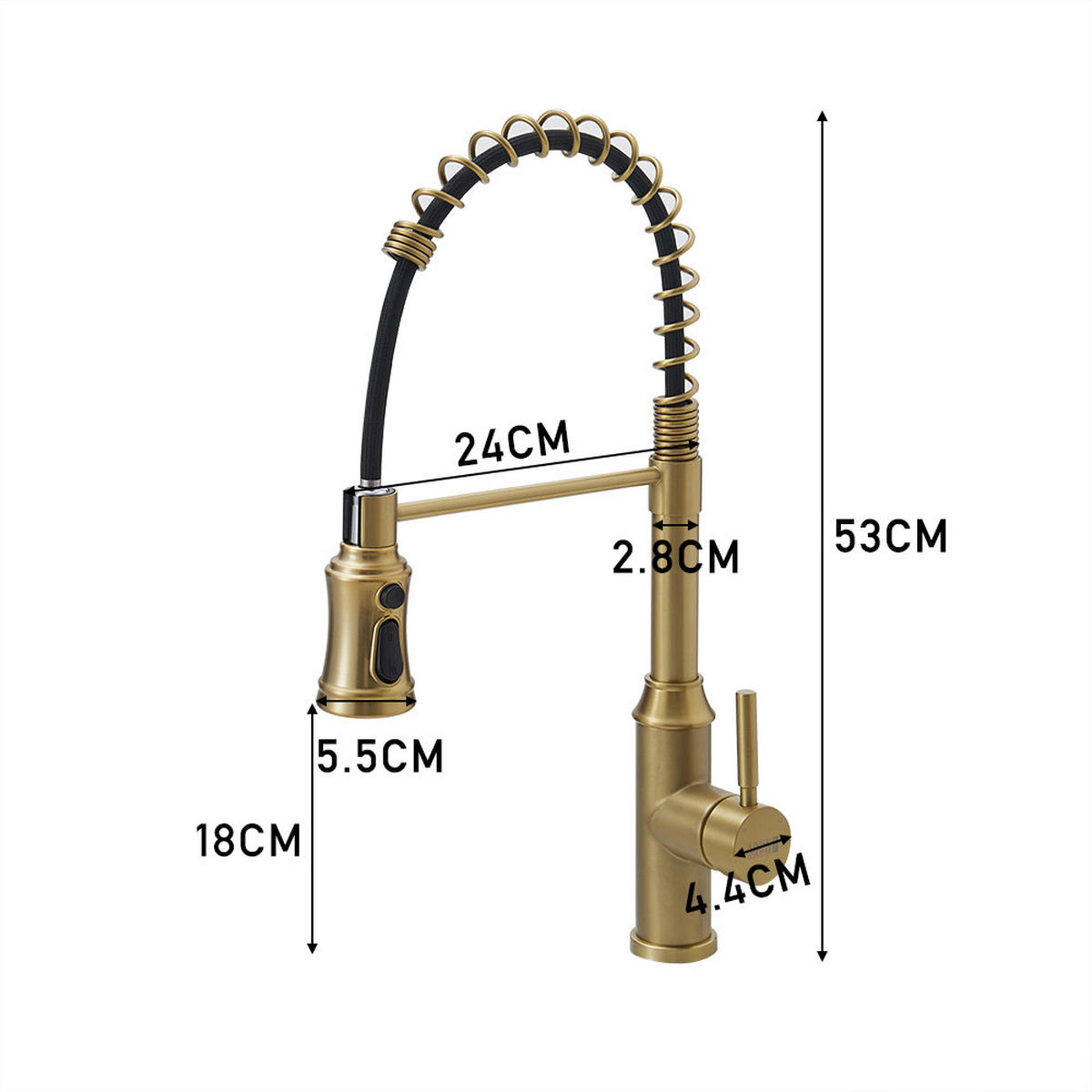 KÜCHENARMATUR Ausziehbar Federbrause Einhandgriff Gold - Goldfarben, Metall (24/53/5.5cm) - Livingandhome