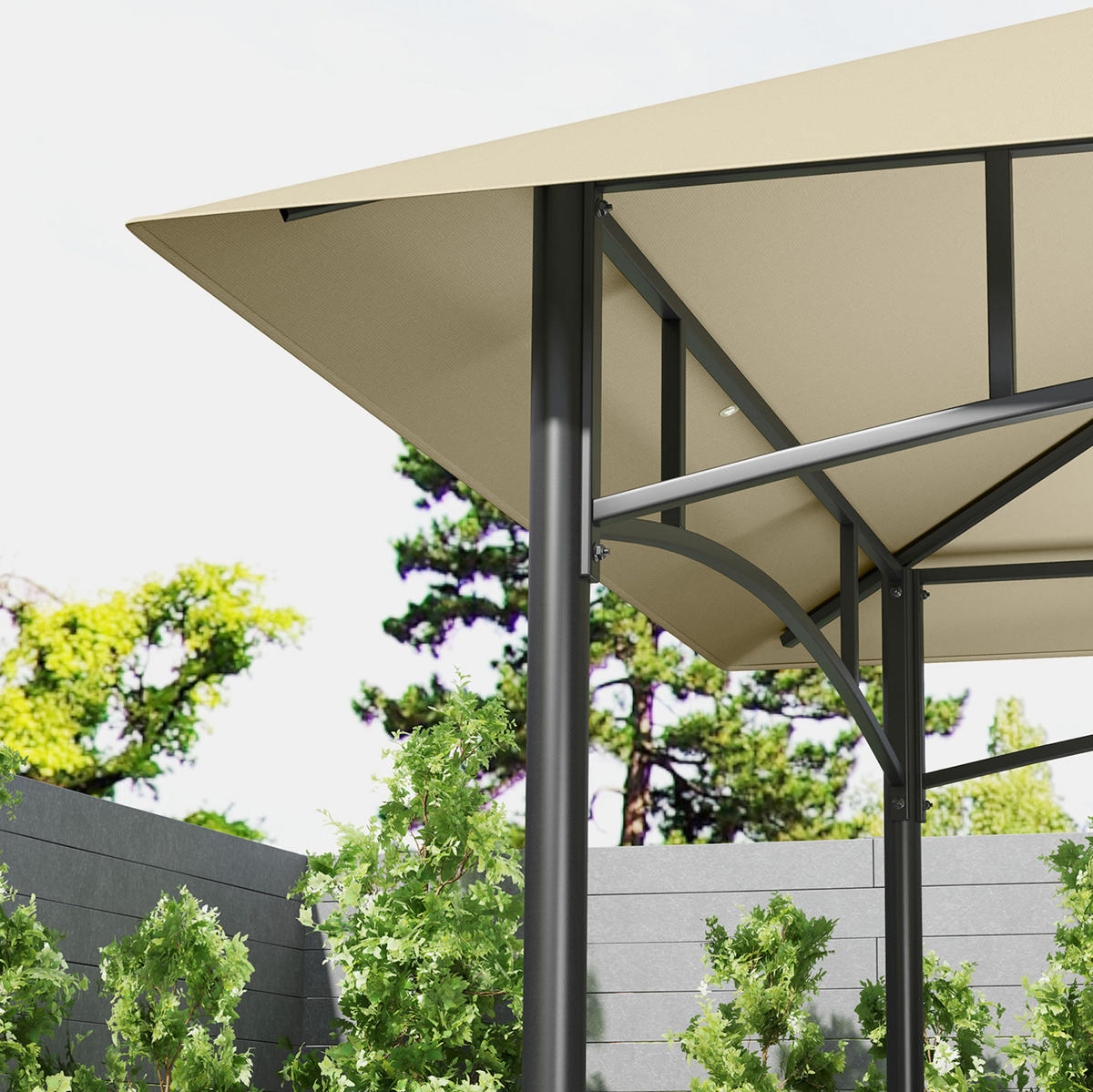 PERGOLA Grillpavillon 240/150/257 cm aus Stahl mit Doppeldach und Seitenablagen Beige - Beige, Metall (240/257/150cm) - Modenvie