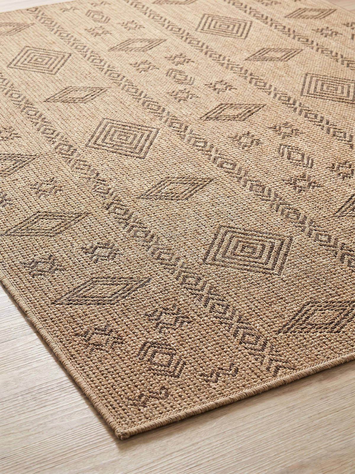 TEPPICH Outdoor Vintage Wetterfest Waschbar Balkon Terrasse OEKO-TEX Schwarz 80x150 cm – KASBERG - Beige, Textil (150/80cm) - KADIMA DESIGN