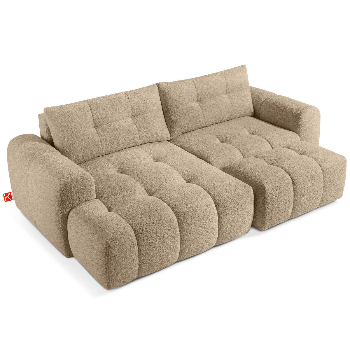 ECKSOFA MIT HOCKER RAVIA, Bouclé, Beige - Beige, Holz/Textil (96/50cm) - KONSIMO®