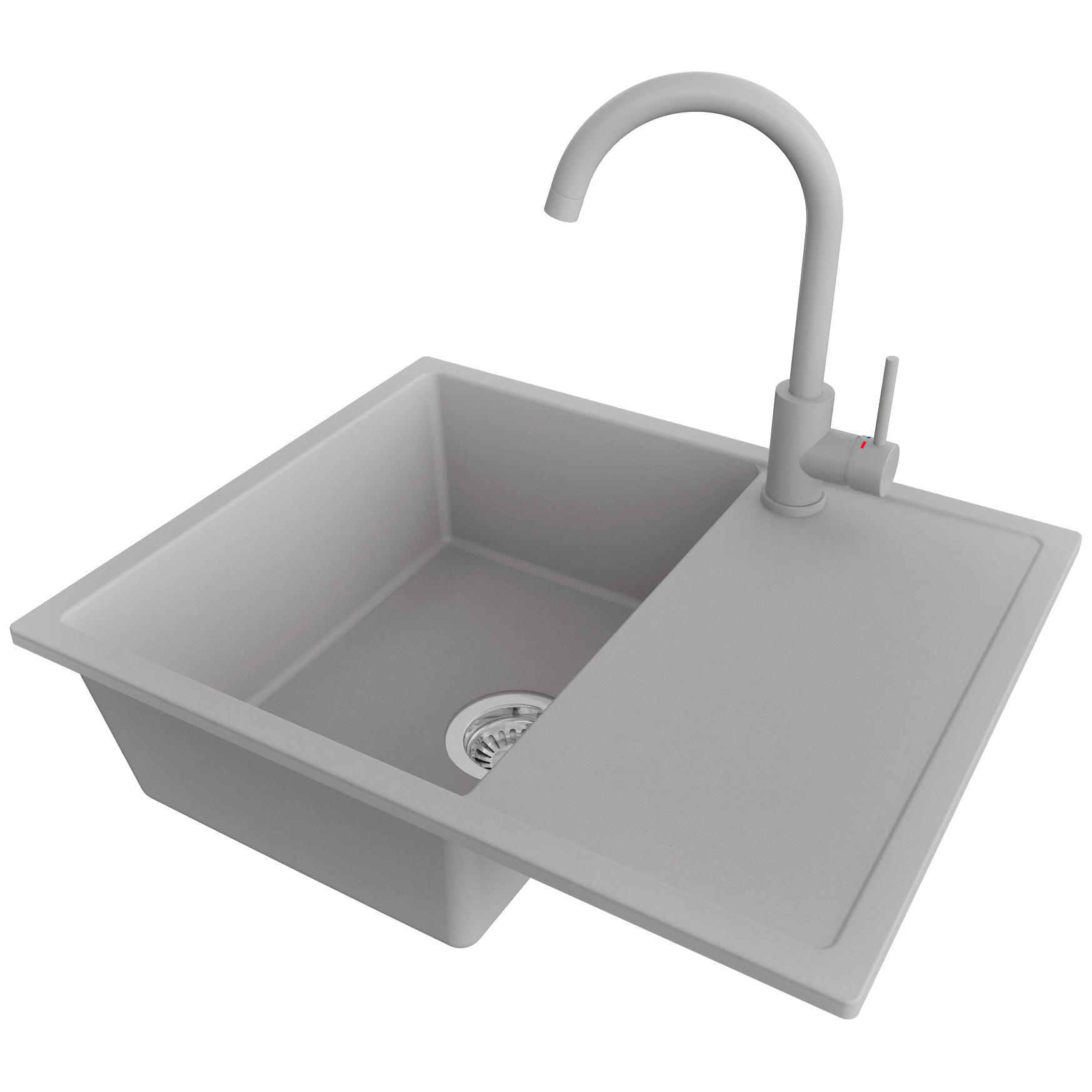 GRANITSPÜLE Ibiza, 2-er set Grau 62/50 cm 1 Becken + Küchenarmatur 32/20 cm + Ablauf-Set ab 45er Unterschrank - Chromfarben/Grau, Kunststoff (62/19/50cm) - Primagran