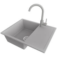 GRANITSPÜLE Ibiza, 2-er set Grau 62/50 cm 1 Becken + Küchenarmatur 32/20 cm + Ablauf-Set ab 45er Unterschrank - Chromfarben/Grau, Kunststoff (62/19/50cm) - Primagran