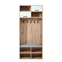GARDEROBENSET, Komplett-Set Flurgarderobe mit Sitzbank, 5 Haken, 2 Türen & 6 Offener Lagerraum - Naturholzfarbe und Weiß, 80×185×35 cm (B×H×T) - Multicolor, Holzwerkstoff (35/185/80cm) - FLIEKS