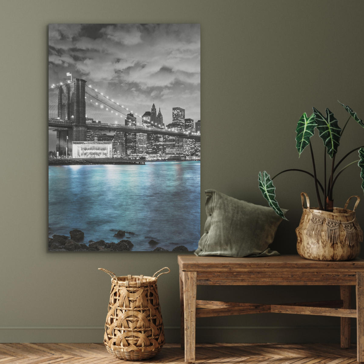 AKUSTIKPANEEL New York - Skyline - Stadt - Blau 70x100 cm - Blaugrau, Textil (70/0.9/100cm) - MuchoWow