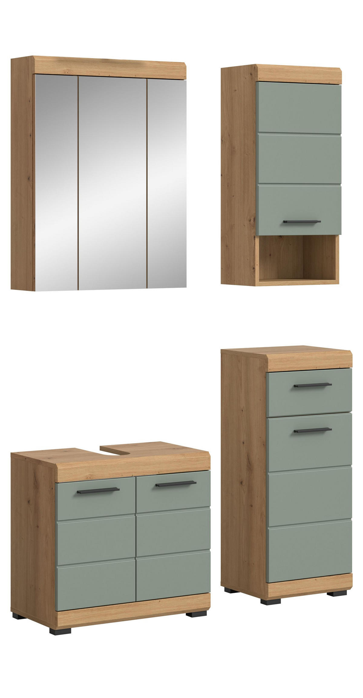 BADKOMBINATION 4tlg. Scout Bad in Artisan Eiche Nachbildung und Salbei Nachbildung B/H/T: 112x191x34 cm - Eiche Artisan, Holz (112/191/34cm)