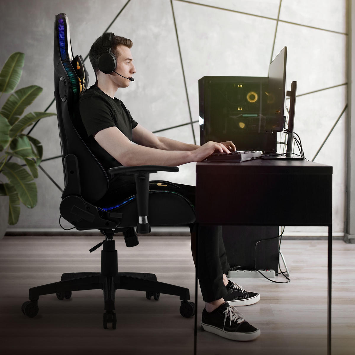 GAMING-STUHL Schwarz-Militär-Camouflage - Dunkelgrün, Metall (72/133/72cm) - ML-DESIGN