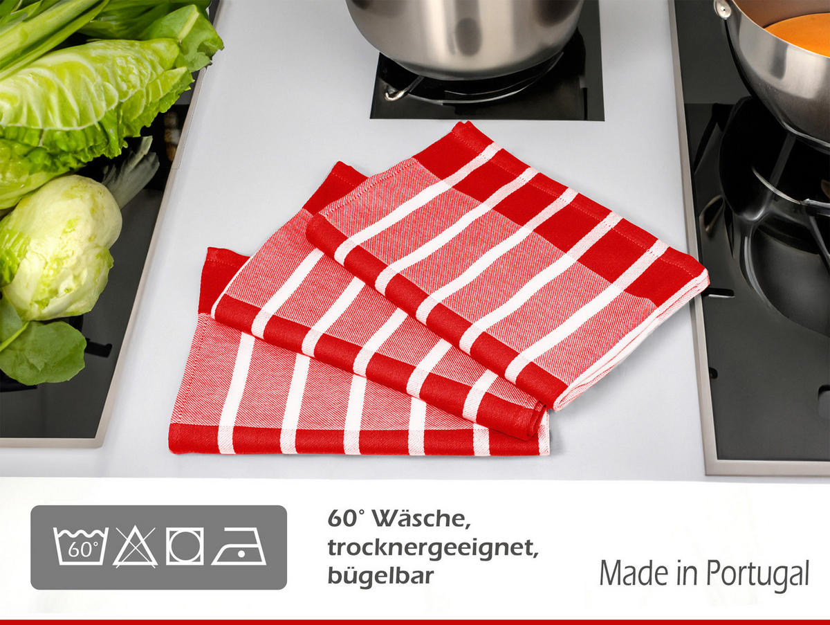 GESCHIRRTÜCHER 50x70 cm, 6er Set, Lüttich Rot - Weiß - Rot/Weiß, Textil (50/70cm) - Lashuma