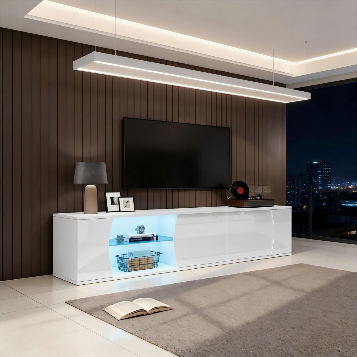 TV-ELEMENT180CM Weiß Hochglanz LED-Beleuchtung für 80-Zoll-Fernseher - Weiß, Holz (54.99/20.5/80.49cm) - Raelunyi