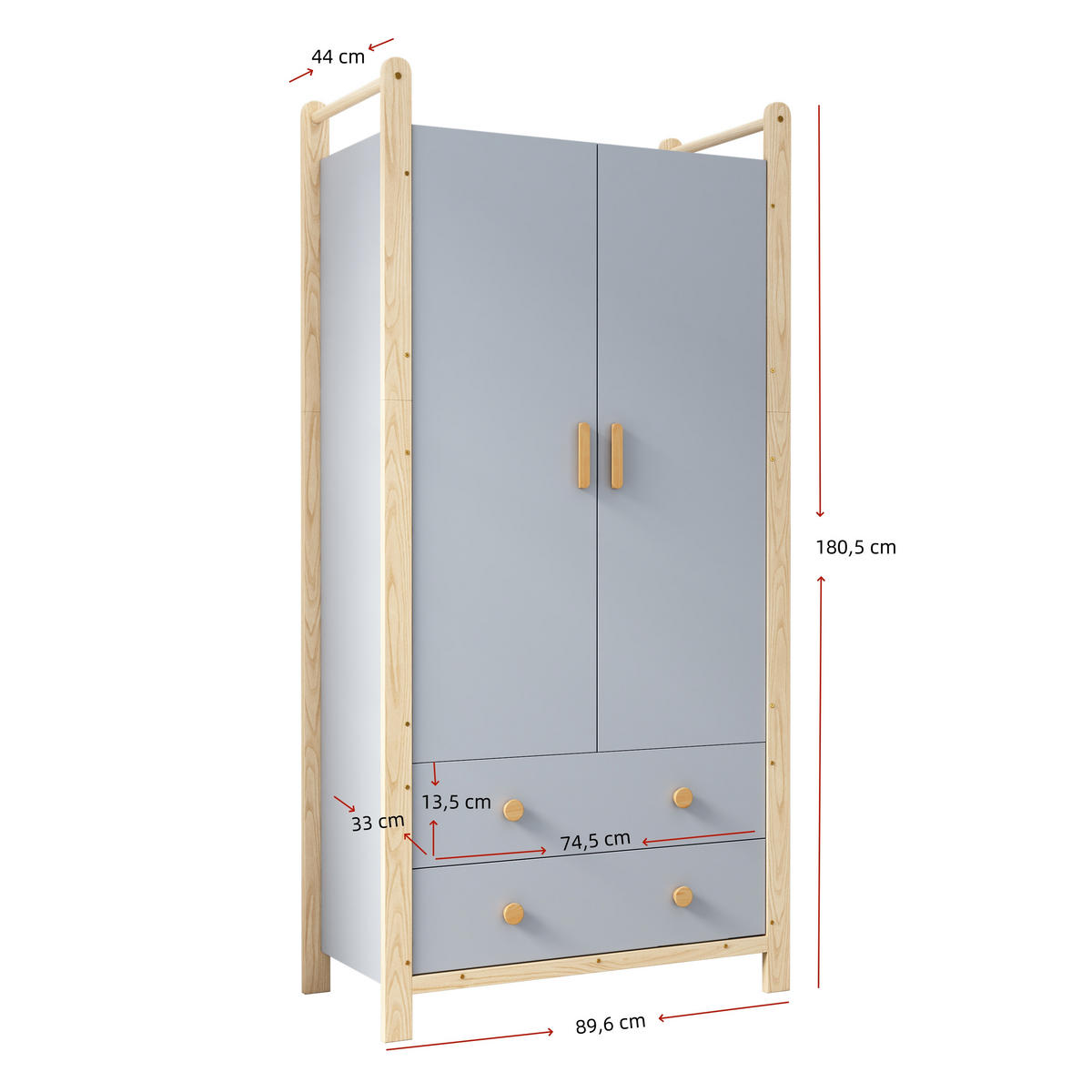 GARDEROBEN SET 180cm Höhe Blau + Natur Fichte Garderobe + Regal - Multicolor, Holz (44/180.5/160cm) - FLIEKS