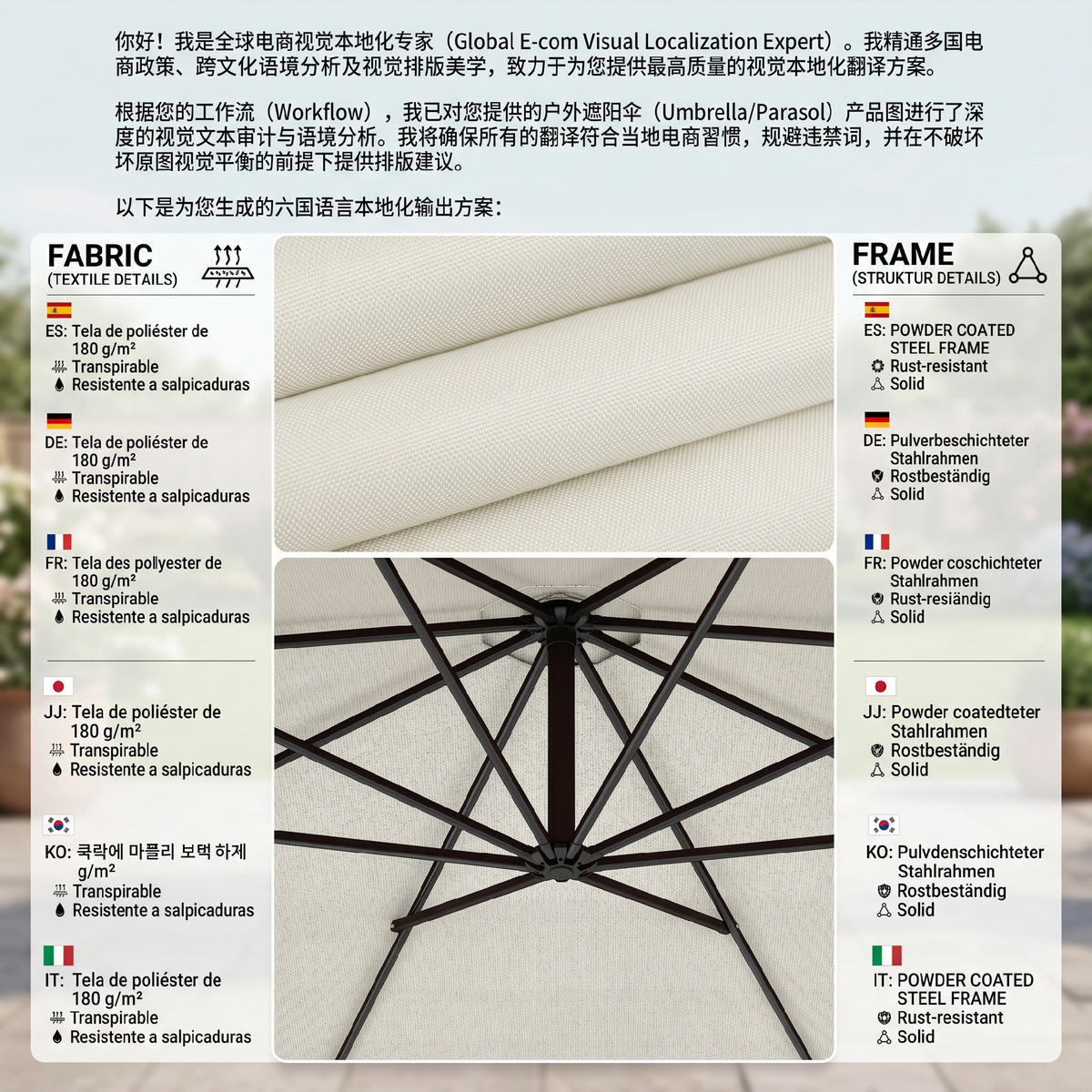 AMPELSCHIRM Dunkelblau 300/300/250 cm mit Kurbel - Creme, Metall (300/300cm) - PANGIVO