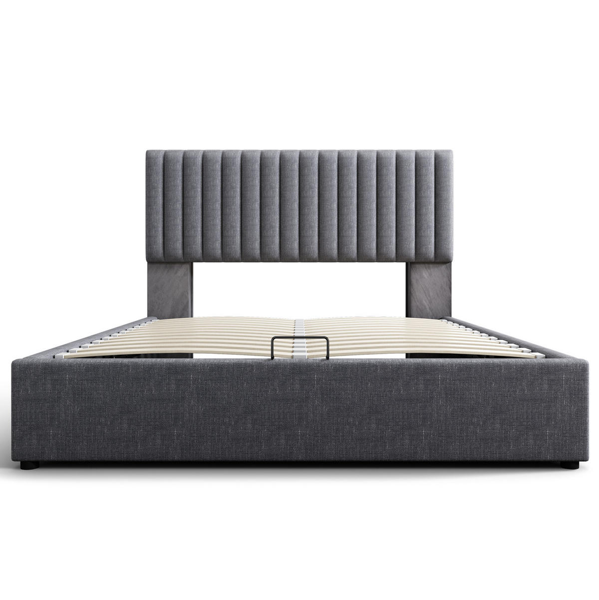 POLSTERBETT aus Leinen 160x200 cm Grau mit Stauraum, LED-Kopfteil und USB-C-Ladefunktion - Grau, Textil (160/200cm) - IVMEU