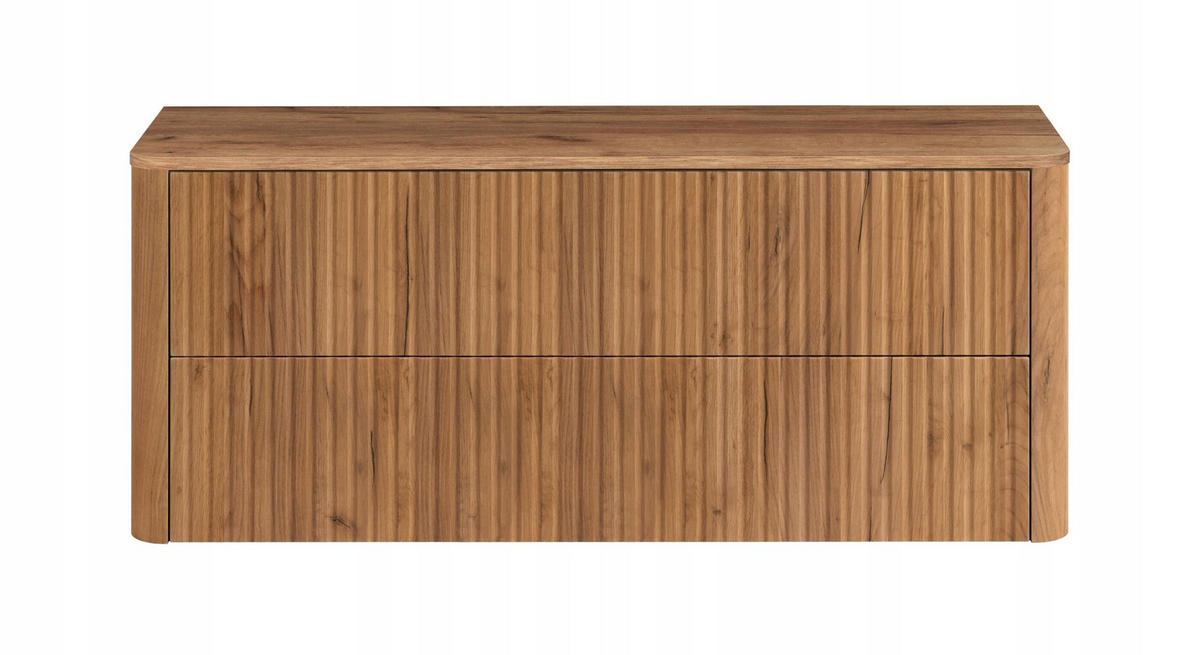 WASCHBECKENUNTERSCHRANK LINEA hängend geriffelt Eiche dunkelbraun mit Waschtischplatte 120/48/44 cm - Braun, Holzwerkstoff (120/48.4/43.7cm) - Rodan