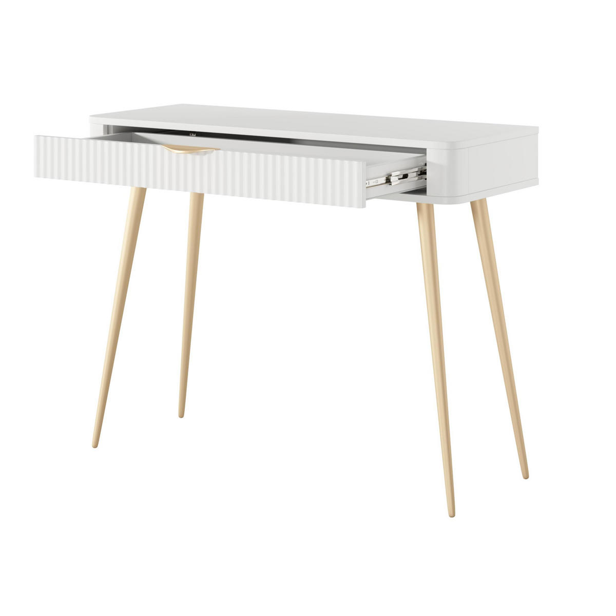 KONSOLENTISCH Vespasia 1S Beige 100,2/78/38 cm – Geriffelte Fronten - Goldfarben/Weiß, Holzwerkstoff/Metall (38/100.2/78cm) - AX Living