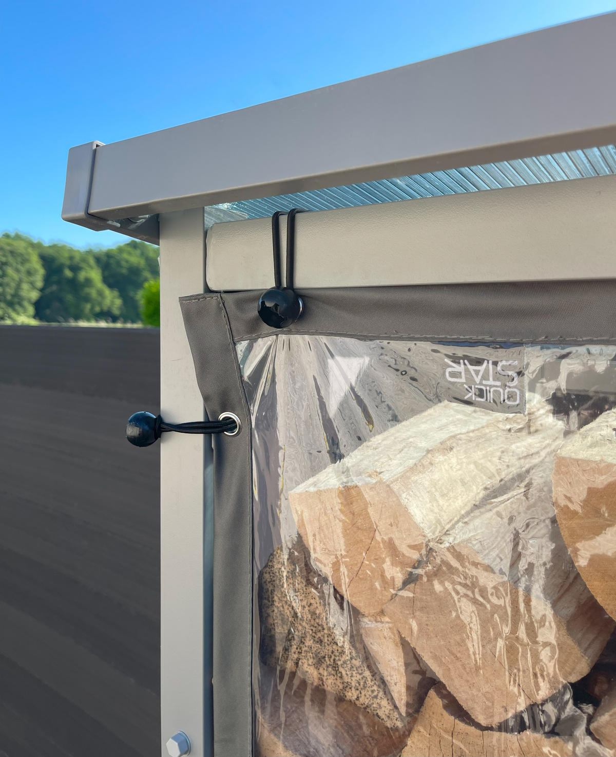 KAMINHOLZREGAL Außen Pro 185/70/185 cm Metall Anthrazit mit Wetterschutz Transparent 2,3 m³ / 3,5 SRM - Transparent/Anthrazit, Metall (185/185/70cm) - QUICK STAR