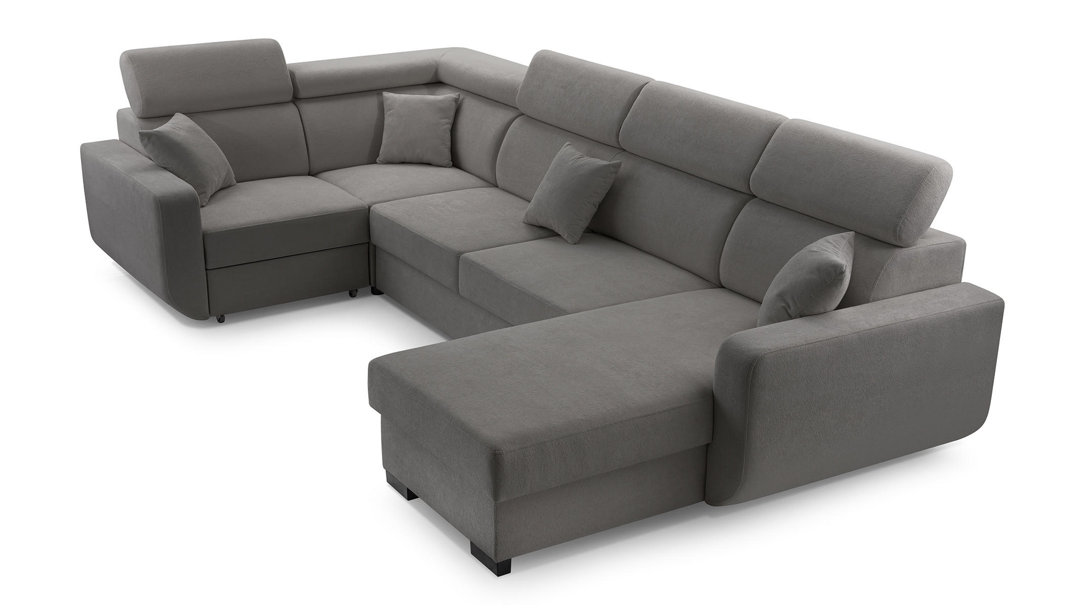 WOHNLANDSCHAFT CASTELLO Grau Plüsch-Stoff mit Schlaffunktion - Grau, Holz (337/97/184cm) - MASSENO