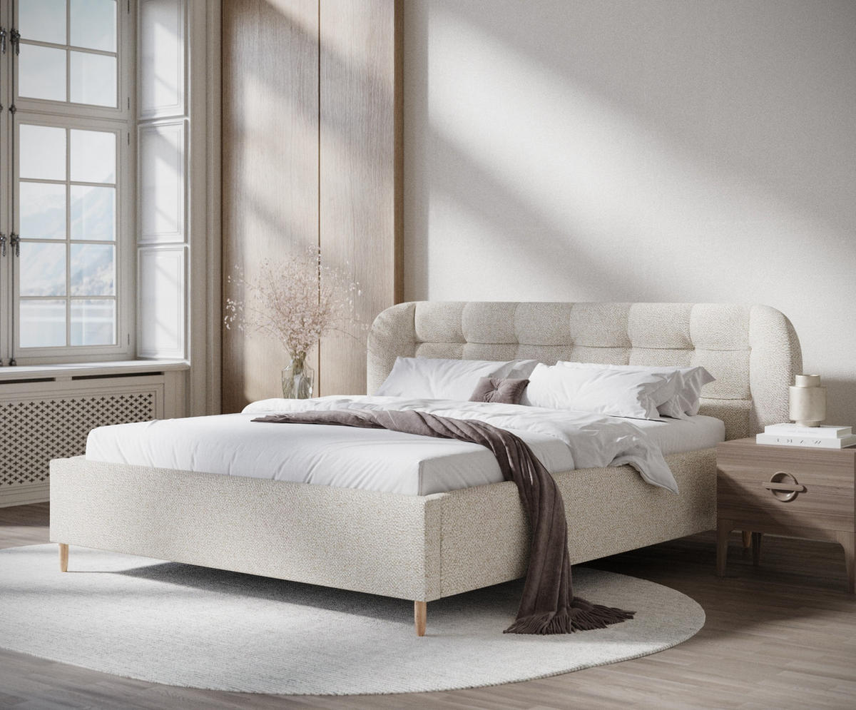 POLSTERBETT Nuno Creme 160/200 cm im Plüsch-Stoff - Creme/Naturfarben, Holz/Holzwerkstoff (160/200cm) - Maison de Reve