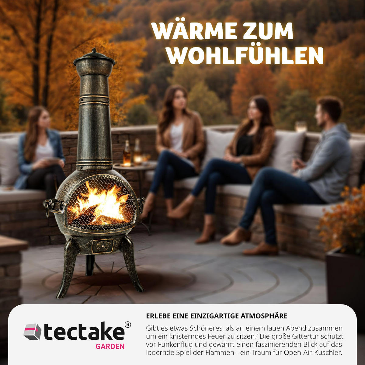 TERRASSENOFEN ,inklusive Schürhaken,grau - Grau, Metall (52/115/44cm) - tectake