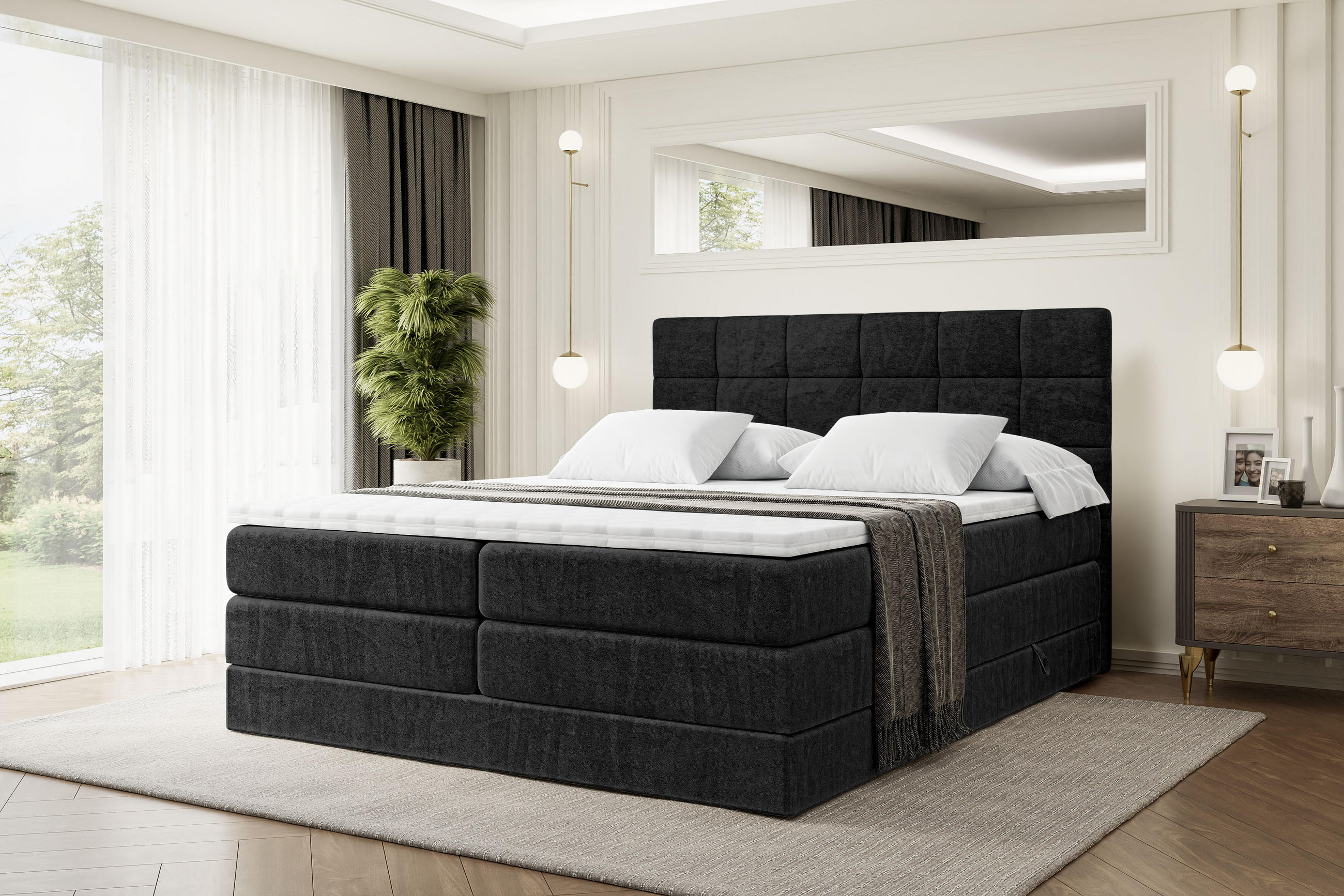 BOXSPRINGBETT BRUGO KING - 120 x 200 - H3/H4 - Schwarz - Schwarz, Holzwerkstoff (120/200cm) - ALTDECOR