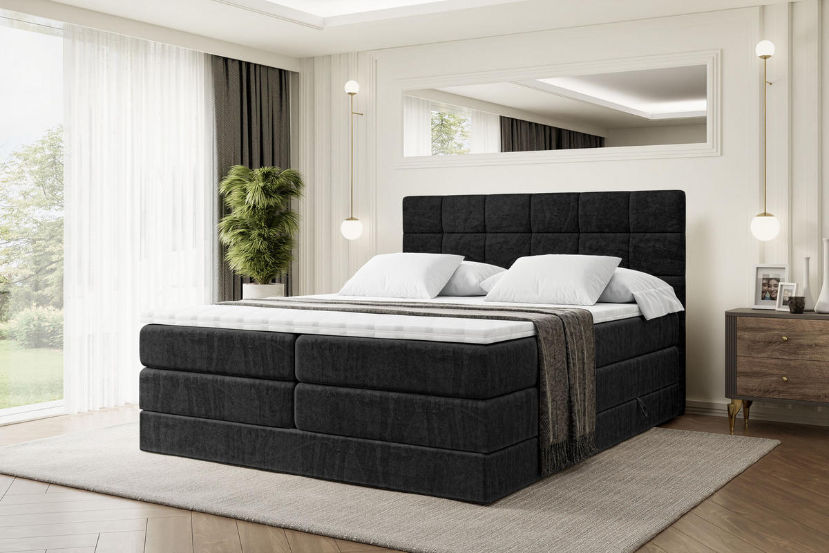 BOXSPRINGBETT BRUGO KING - 120 x 200 - H3/H4 - Schwarz - Schwarz, Holzwerkstoff (120/200cm) - ALTDECOR