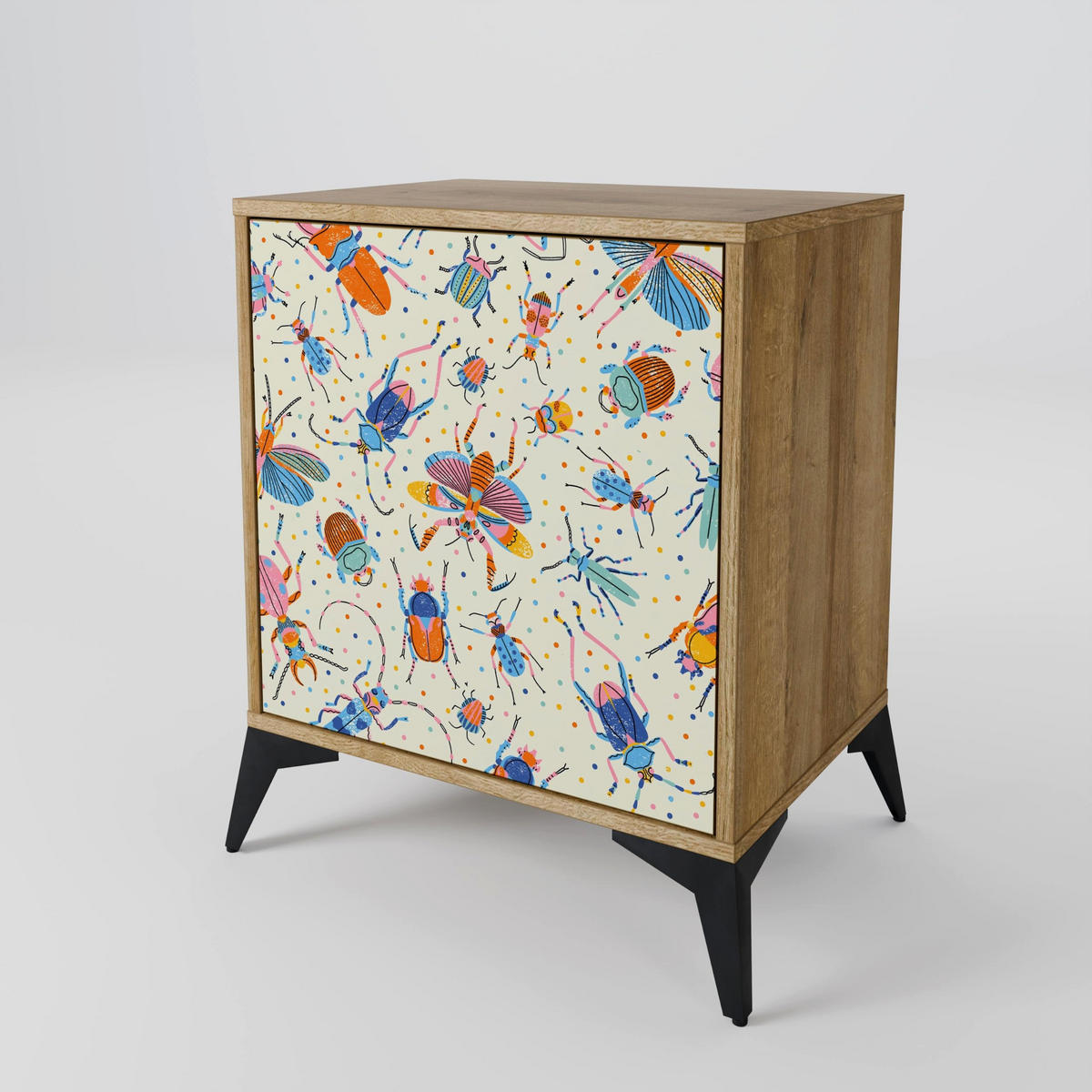 SIDEBOARD COLORFUL INSECTS, Eichefarben, 57,5x42x57,5 cm, Ohne Füße - Eichefarben/Multicolor, Holzwerkstoff (57.5/57.5/42cm) - SpaceRebels