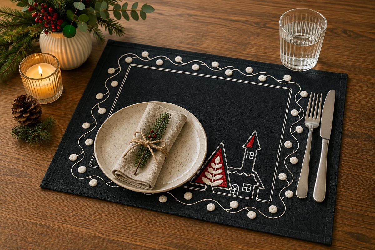 PLATZSET Weihnachten Kirche 35/35 cm Leinenoptik - Rot/Grau, Textil (35/35cm) - TiborTex