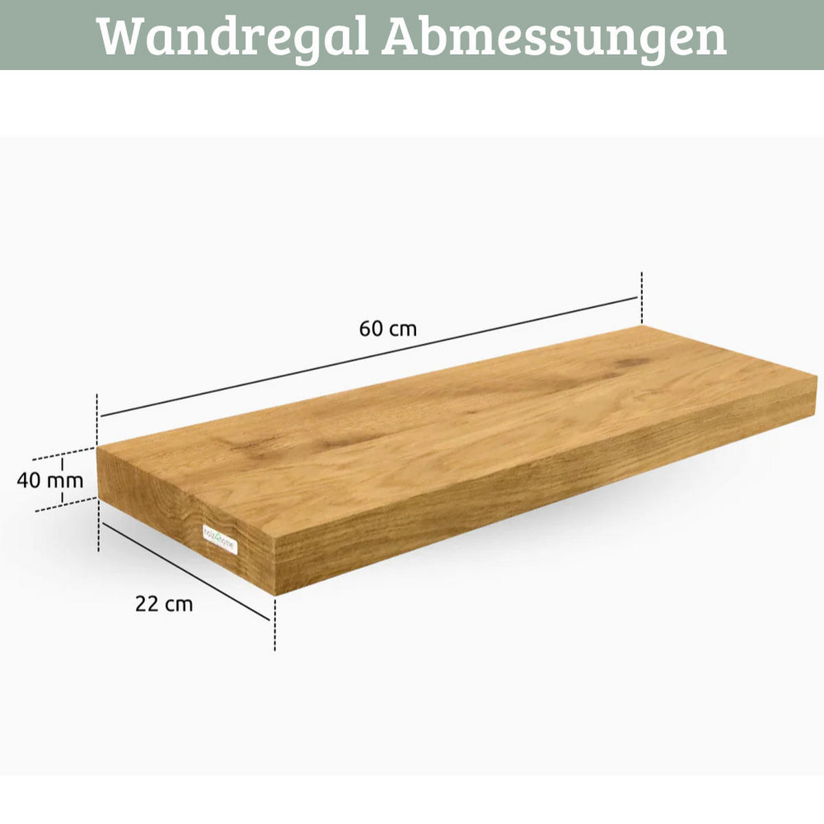 WANDREGAL Holz schwebend KYLO Eichenholz Massiv 60x22x4 cm - Braun, Holz (60/4/22cm) - DELUKE