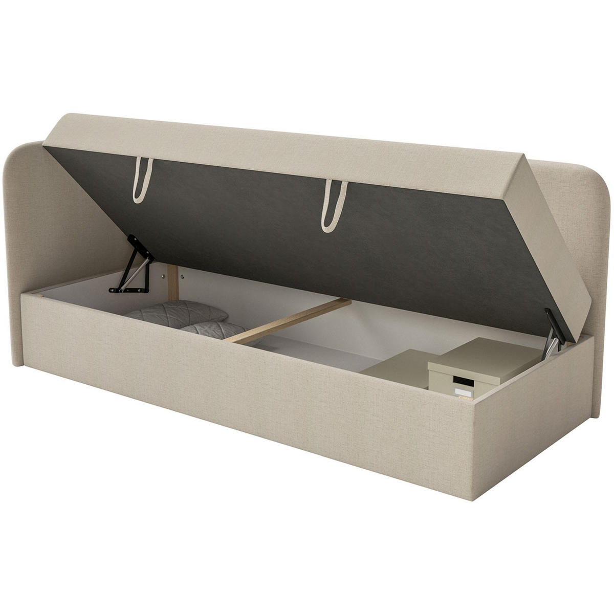 JUGENDBETT Calmmo Hellbeige mit Chenille-Bezug, Kopfteil links - Ecru, Textil (90/200cm) - Selsey