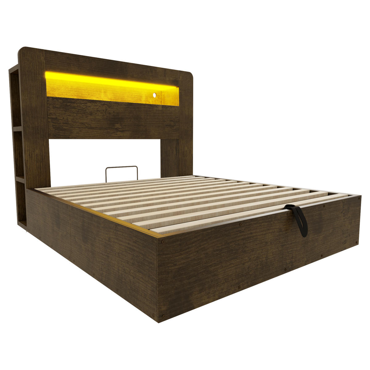 BETT mit Stauraum 140x200 cm Holz mit LED und Steckdosen - Birnbaumfarben, Holzwerkstoff (140/200cm) - Meubliv